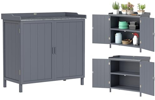 Outsunny Armoire de Rangement de Jardin sur Pied avec Double Porte Gris