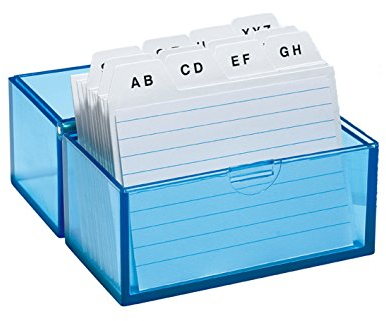 Wedo 2508303 Karteibox DIN A8 quer aus Kunststoff inklusive 100 Karteikarten, 150 Karten, weiß/liniert/transparentblau