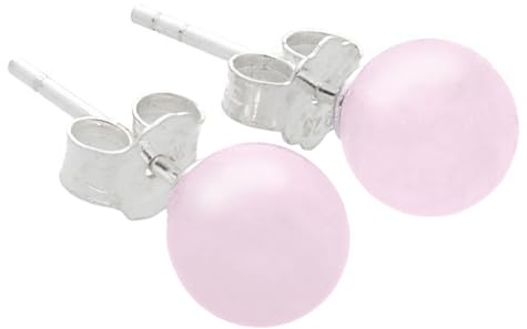 Edelstein Ohrstecker in 925er Silber | Kugel/Perle 6 mm Durchmesser | Ohrringe mit Verschluss (Rosenquarz)