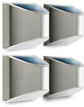 Home Zone Security Solar Wall Lights - Decorative Outdoor Solar Fence Post and Step Lights, Weatherproof with No Wiring Required, Stainless Steel (4-Pack) (ELJ9533V)
