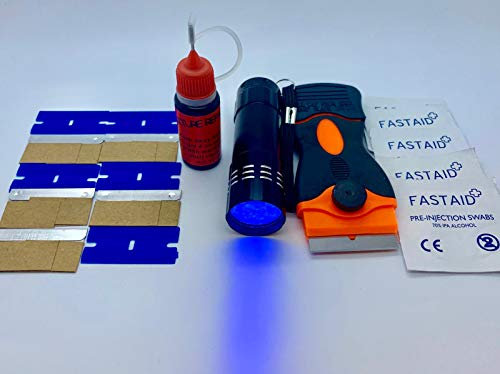 Olax Kit Réparation Meubles, Tables en Verre, 10g Colle UV, Bouteille Compressible, 9 LED Torche UV