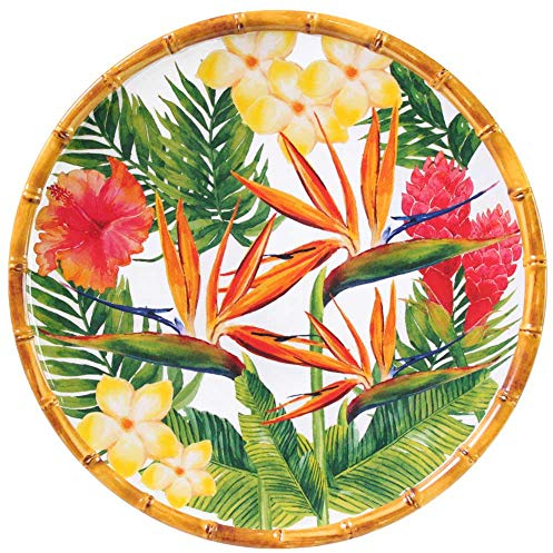 Les Jardins de la Comtesse - Runde Schale aus reinem Melamin - Exotische Blumen - 28 cm - Rot/Grün - Präsentationsschale der quasi-unzerbrechlichen Geschirrsammlung MelARTmine