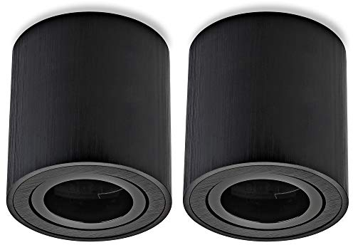 Sweet Led Aufbauspot Schwarz gebürstet 2er – Aufbaustrahler 230 V GU10 Fassung, Aufputz deckenspots Spots aus Aluminium, rund schwenkbar, Aufbauleuchte für Innenräume (ohne Leuchtmittel).