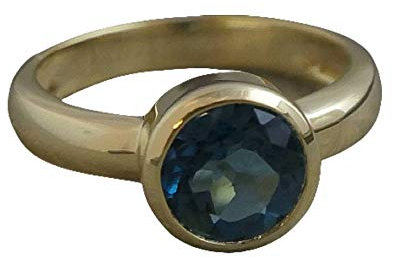 London Blautopas vergoldet Sterling Silber Ring - Natürlicher Edelstein - Geburtstagsgeschenk - Weihnachtsgeschenk - Handgefertigte Geschenkideen für Frauen (Größe: US Size 8 / Diameter 18.2)