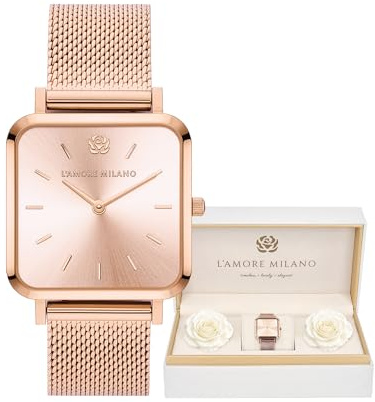 L'AMORE MILANO - Orologio donna Regalo di Natale, Compleanno, San Valentino, fidanzata, mamma - 28mm Orologio in scatola regalo - regali per lei - Orologio quadrado oro rosa, argento, oro