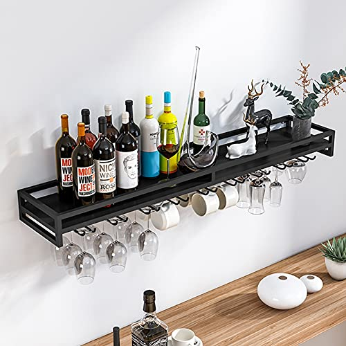 Wand Weinregal mit Glashalter Rustikaler Metall Weinhalter Wandmontage Wandflaschenhalter Wandregal Flaschenständer, Weinglas & Wein Flaschenregal für Home-Bar-Küche - 60/80 / 100 cm