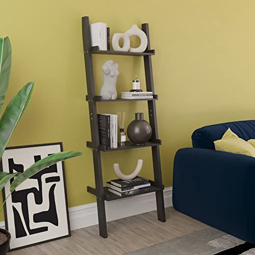 Vida Designs York 4 Tier Ladder Bookcase – Leaning Shelf Display Storage Unit with Open Shelves – Modern Bookshelf for Living Room, Bedroom or Home Office – Black – H 154 x W 56 x D 29 cm