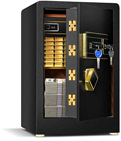 COSTWAY Safe Box, Electronic Steel Security Cabinet with 3 Opening Ways, Built-in Safe, Alarm System, Digital Keypad, Anti-peeping Design & 4 Keys for Home Office (with Built-in Safe, 38x36x58cm)