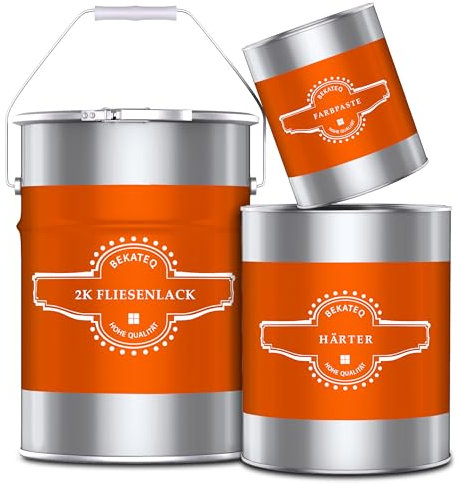 BEKATEQ 2K Fliesenlack für Boden- und Wandfliesen, 2,5kg Kieselgrau seidenglänzend, außen & innen - geruchsarm, entlüftet, wasserfest, schnelltrocknend, hochdeckend - Für Küche, Bad, Garage, BK-721F