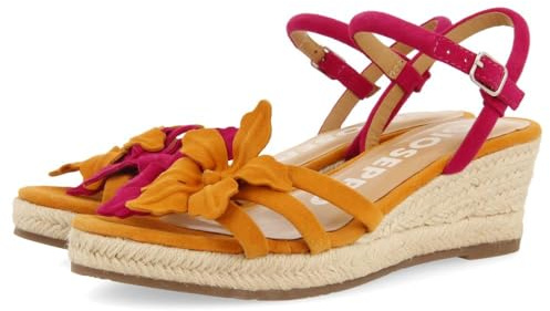 Sandali in Pelle Color Fucsia con Decorazione Floreale E Zeppa in Iuta per Donna SAMSULA