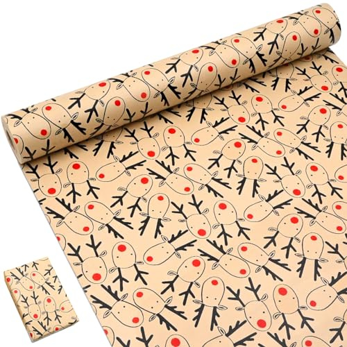 OTMVicor Rouleau de papier cadeau de Noël de 15 m, papier kraft recyclable imprimé avec de jolies ancres, rouleau de papier cadeau pour anniversaire, mariage, cadeau de Noël