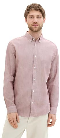 TOM TAILOR Herren Regular Fit Hemd mit Struktur, burgundy white structure, XXL