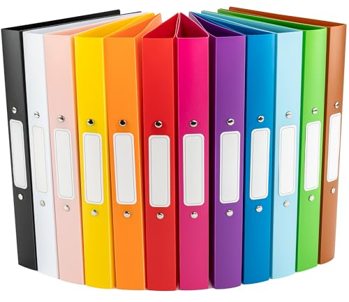 OfficeTree 12x Ringbuch Set - 12 Farben - 2-Ring-Mechanik - A4 Ringmappe Rückenbreite 3,5cm - Ringhefter Aus Robusten Kunststoff - Schmaler Ringordner Inkl. Sticker - Hefter