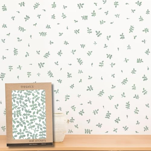 Pegatinas Pared Decorativas | Vinilo Adhesivo Pared Hojas Acuarela | Efecto Papel Pintado | Cubre 6 m² | 160 piezas | TRESXICS (Verde)