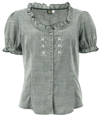 OS Trachten Kurzarm Trachtenbluse mit Rundhalsausschnitt Zerado, Größe:40, Farbe:trachtengrün