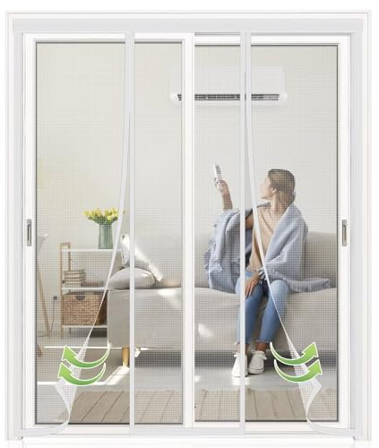 Puerta de Malla Corredera cortina Antimoscas 240x185cm Blanco Pantalla Mosquitera para Ventana Cortina Magnética