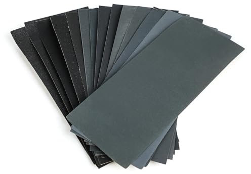 Juego de Papel de Lija 42 Piezas – Lijas en Húmedo y en Seco 9 x 3,6 Pulgadas – Grano 120 a 3000 – Lija para Madera, Metal, Coche, Pintura, Cristal y Acabados