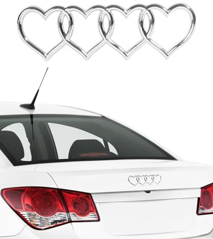 Flaconi Pegatinas para Coche,Pegatina Coche,Pegatinas para Coche Exterior, Emblema 3D con Logotipo de Corazón para Maletero Trasero,Accesorios de Coche,para A3 A4 A5 A6 A8 TT R8 Q3 Q5 Q7 (Plata)