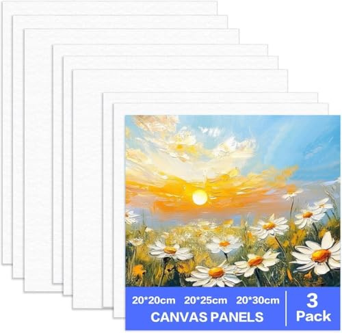 Blank Canvas for Painting, 9pcs Art Board Stretched Canvas Panels for Acrylic Oil Water Paintings, 100% Cotton, 20x20cm 20x25cm 20x30cm