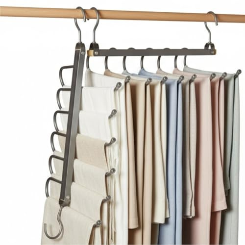 BAILIWANG - Grucce pantaloni 6 in 1,salvaspazio, 2 pezzi, organizer per borse cinture cravatte, appendiabiti, grucce per pantaloni, grucce salvaspazio