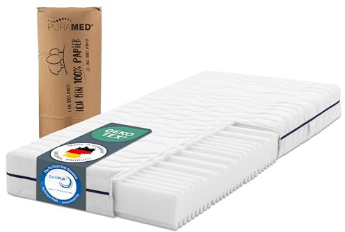 PURAMED Kaltschaummatratze - 80x200 cm - Höhe 16 cm - Härtegrad H2 & H3 - ergonomische 7-Zonen Matratze - produziert in Deutschland - waschbarer Mikrofaser-Bezug - Oeko-TEX® & CertiPUR Zertifiziert