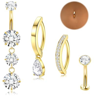 Chriscoco 14G Piercing Nombril Acier Chirurgical Argent/Or, Piercing Nombril Anneau CZ Piercing au Nombril Grossesse pour Femmes Clicker Piercings au Nombril Bijoux,12-G