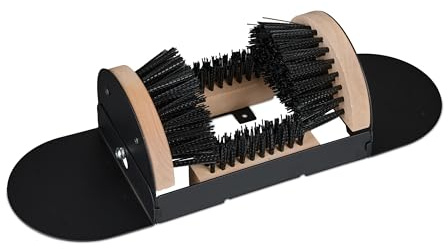 Relaxdays Cepillo Zapatos Exterior, Raspador de Botas, Cerdas Resistentes, Rascador, Fijación al Suelo, Negro/Natural, 11,5 x 23 x 15 cm