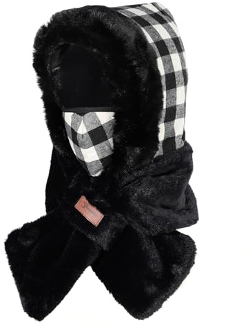 LY4U Combo de Sombrero y Bufanda para Mujer, Pasamontañas a Prueba de Viento para Invierno con Máscara Desmontable, Capucha Térmica Gruesa Forrada de Forro Polar para Ciclismo, Esquí