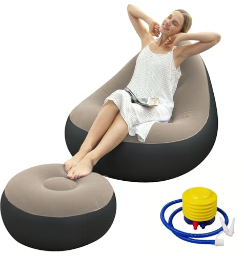 Shyllin Divano ad aria, divano da campeggio con poggiapiedi, divano gonfiabile, poltrona gonfiabile, poltrona gonfiabile, poltrona da piscina, airlounge, pouf da esterno, per campeggio, casa (2, caffè
