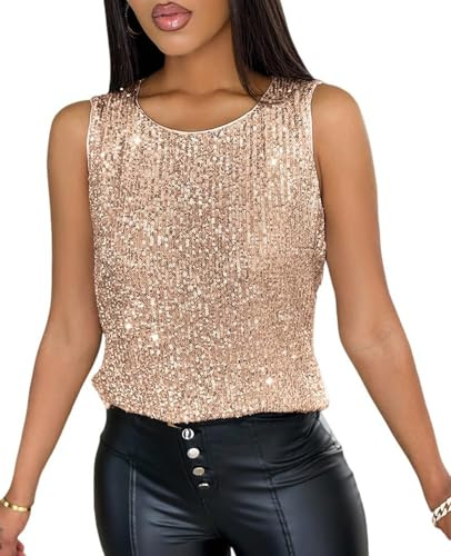 MINTLIMIT Sequin Tops for Women Sleeveless Crew Neck Glitter Vest Sexy Sparkly Party Tank Top