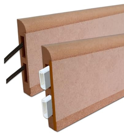 MadeInNature Plinthe électrique bois à peindre, Plinthe Bois MDF Naturel robuste, Plinthe passe câbles facile à poser, hauteur 10.8 cm, Fabrication Française longueur au choix (Naturel, 6 mètres)