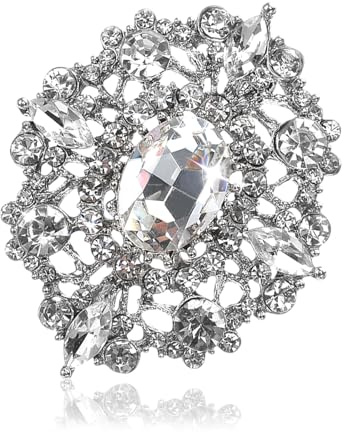 Crystal Rhinestone Brooch For Women Elegant Silver Brooch Pins For Dress, Vintage Clear Crystal Brooch Pin, Rhinestone Jewelry Pins For Bridal Wedding Bouquet