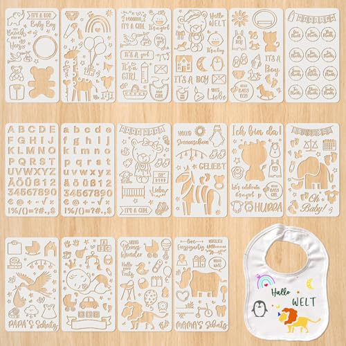 Stencil pittura 16 pezzi set stencil riutilizzabili in plastica PET 18x10 cm modelli stencil decorativi con animali lettere numeri per scrapbooking fai da te tessuti legno bambini