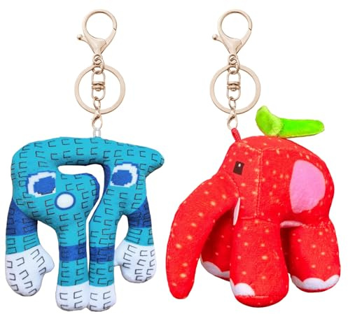 AUNGCSHE Steal A Brainrot Kuscheltier Schlüsselanhänger, Italian Brainrot Kuscheltier, 67 Figur Keychain, Strawberry Elephant, Geeignet zum Aufhängen an Rucksäcken, Koffern, Geldbörsen(Blau + Rot)