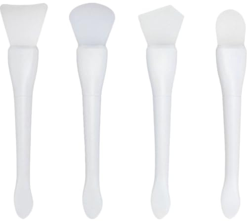 Angoily Pinceles para Mascarilla Facial Aplicación Uniforme Set de 4 de Silicona y Plástico, Doble Uso para Cuidado Facial en Casa