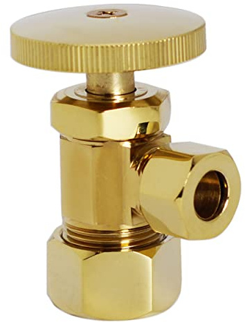 Westbrass Round Handle Angle Stop Shut Off Valve, 1/2 Copper Pipe Inlet with 3/8 Compression Outlet, Polished Brass, D105-03