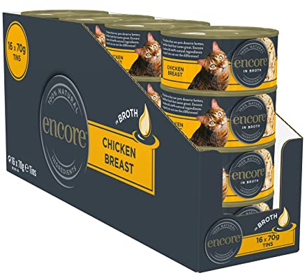 Encore 100% Natural Wet Cat Food, Chicken Breast in 70g Tin, (Pack of 16)
