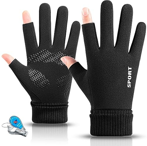KXF Warme fingerlose Winterhandschuhe für Herren und Damen, winddicht, Thermo-Handschuhe mit dickem Samtfutter, verlängerte Strickmanschette, fingerlos, Touchscreen-Handwärmer, Fäustlinge zum