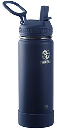 Takeya Actives 18 Oz Vacuum Insulated Stainless Steel Water Bottle with Straw Lid, Premium Quality, Midnight Blue