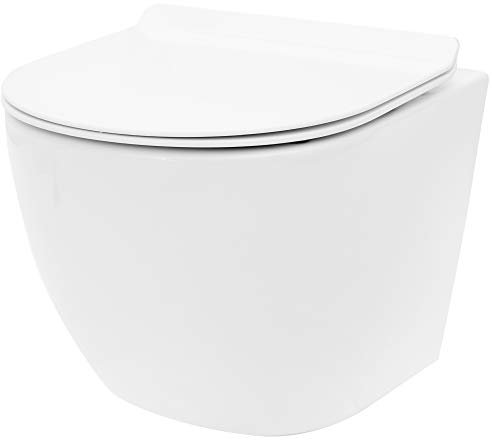 VBChome WC Sospeso in Ceramica Senza Bordo – Rimless, con Sedile WC in Duroplast SoftClose, Copriwater a Chiusura Rallentata, Toilette da Parete, Design Moderno