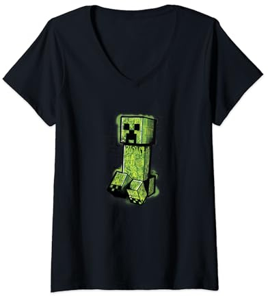 Minecraft Creeper Graffiti Sit T-Shirt avec Col en V