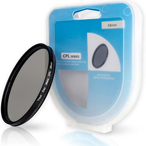 Filtro polarizador CPL, Ø 58 mm, Minimiza Reflejos de luz, Mejora claridad óptica y fidelidad del Color, Filtros polarizadores Circulares con Montura de Aluminio, Protector del Objetivo de la cámara
