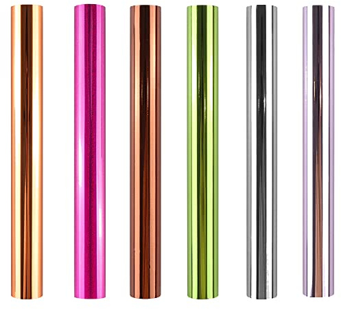 CYFUN DESIGN 6 färgs metalliskt foliepapper för konst och hantverk, klassrumsaktiviteter och konstnärer toner reaktiv folierulle 19 cm x 498 cm