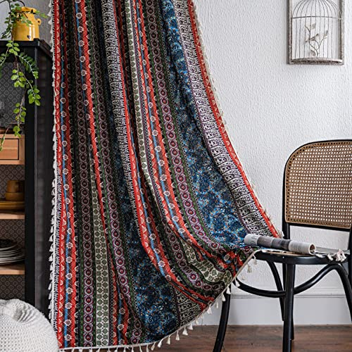 USTIDE Hippie Curtain Boho Aztec 1 Panel Retro Ethnic Stripe Living Room Bedroom Rod Pocket Light Reducing Curtain 86 Inches Long