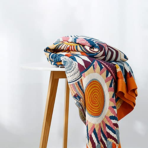 Wotcsil Cotton Sofa Throw Bed throw Thin Blanket Throw Boho Throw Blanket Bedspread Throw Woven Geometric Patterns for Covering Sofa Bed Armchair, 150x200 cm (60x78in)，Multicolor