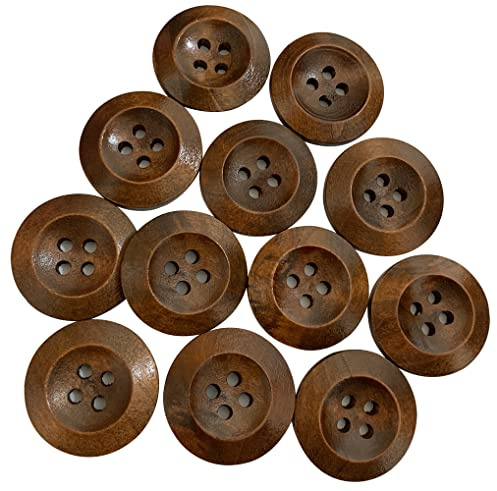 15 botones clásicos de madera de castaño de 25 mm, color marrón oscuro (Marrón-25mm)