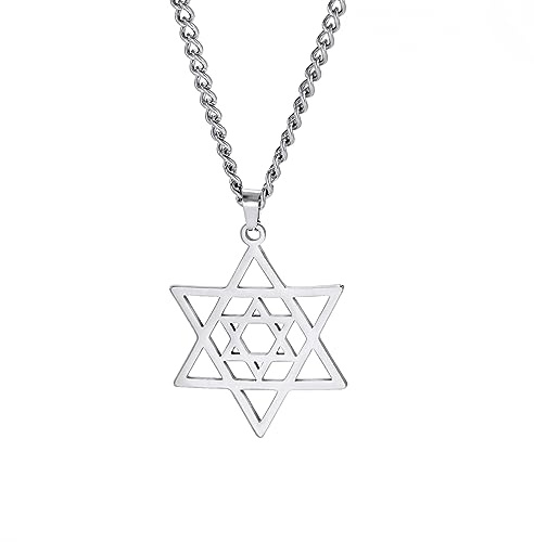 Collier Etoile de David Oeil Maléfique Pendentif Etoile de David à six branches Hexagramme Démoniaque Amulette Religieuse Juive Israël Bijoux Egyptien Cadeaux pour Hommes Femmes (David 2 argent)
