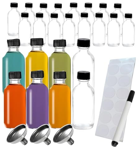 Ginger Shot Bottles Glass – 48-Pack Mini Glass Shot Bottles with Lids 60ml/2oz - Small Reusable Wellness Bottle Clear No Leak with Funnel and Label - Ideal for Ginger Shots, Juice, Turmeric & Whiskey