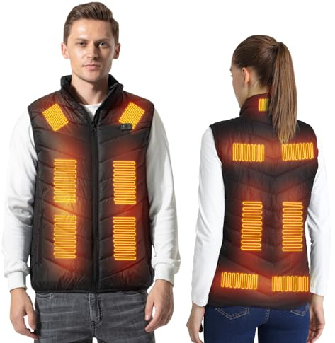 Armorget Chaleco Calefactable, Control de Temperatura de 3 Niveles con 13 Zonas de Calefacción, Carga USB, Chaqueta Térmica Lavable para Uso en Exteriores (Baterías Excluidas) XL Negro