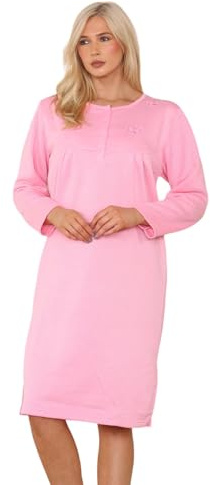 Malay Women Thermal Nightwear Polka Dot Long Sleeve Button Winter Nightie M to 2XL Pink